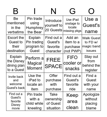 Guest Service Principles Bingo Card