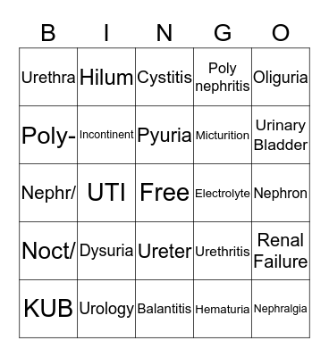 Urinary System Bingo Card