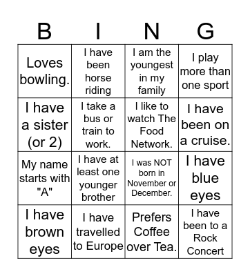 GET TO KNOW YOU BINGO! Bingo Card