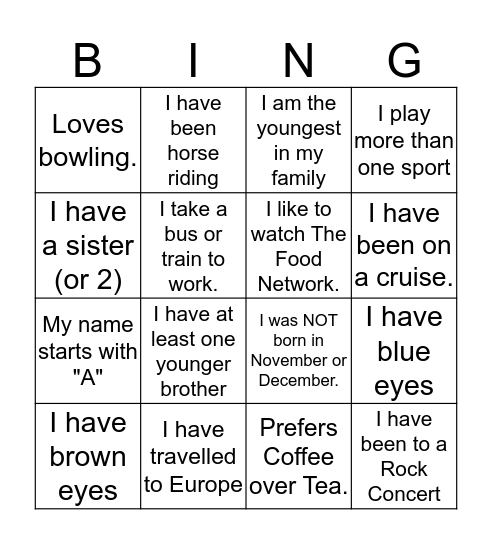 GET TO KNOW YOU BINGO! Bingo Card