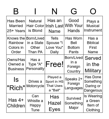 Getting To Know You Bingo Card