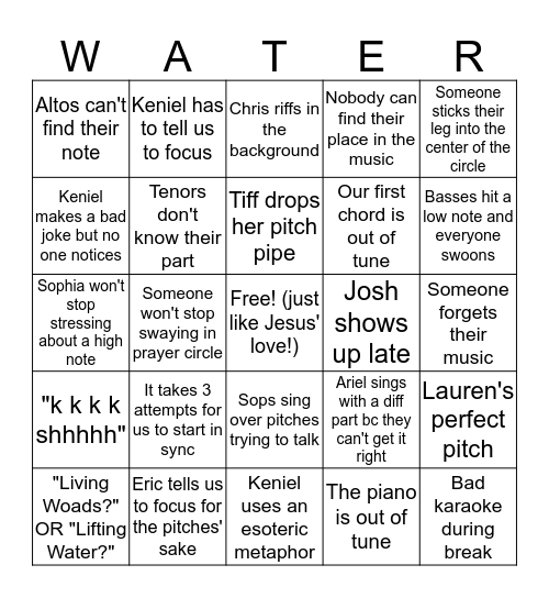 LIVING WATER REHEARSAL BINGO Card