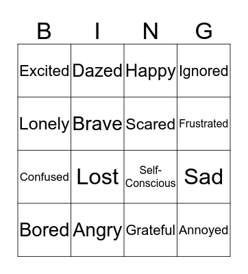 Feelings and Emotions  Bingo Card