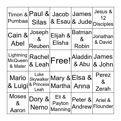 Siblings & Friends Bingo Card