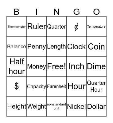 Measurement Bingo Card