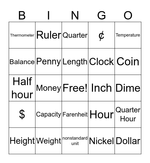 Measurement Bingo Card