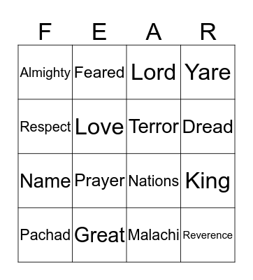 GOD IS TO BE FEARED Bingo Card