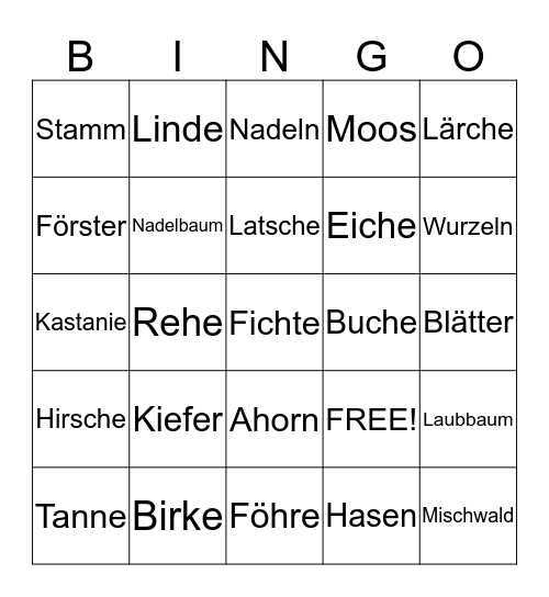 Im Wald Bingo Card
