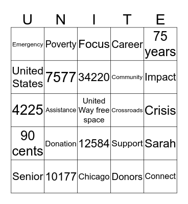 United Way Bingo Card