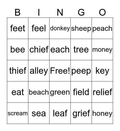 Long E Bingo Card