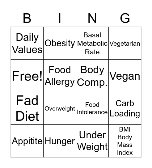 Chapter 9 Vocab Bingo Card