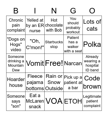 LFD Ambulance Bingo Card
