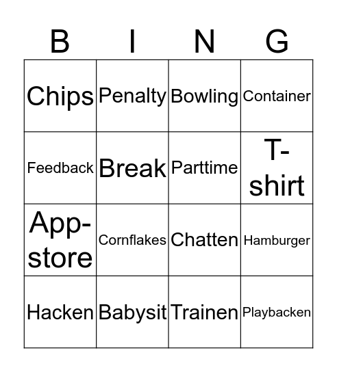 Engelse Leenwoorden Bingo Card