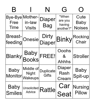 Baby Bingo Card