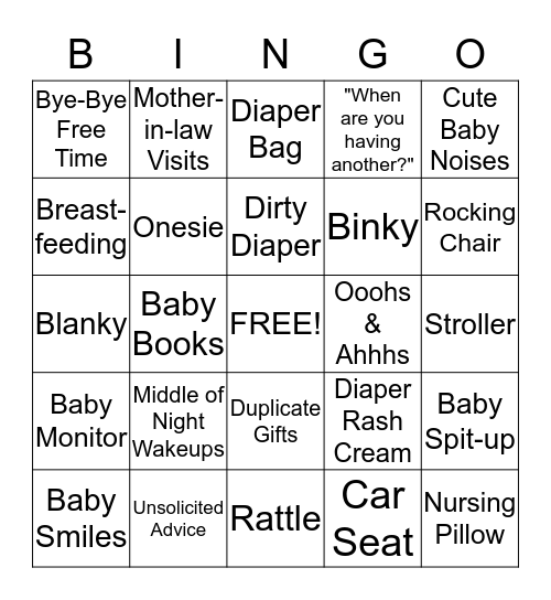 Baby Bingo Card