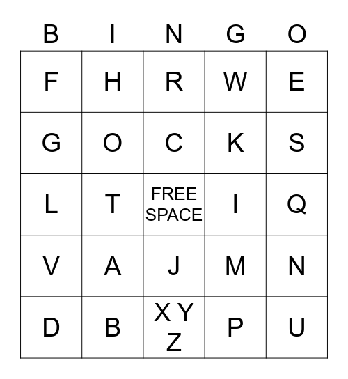 LETTERS Bingo Card