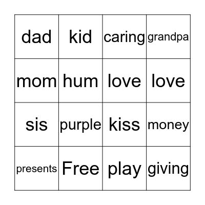 Valentines Bingo Card