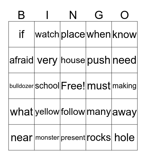The Yellow Monster  &  The Bulldozer Bingo Card