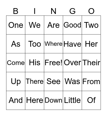 Sight words Bingo Card