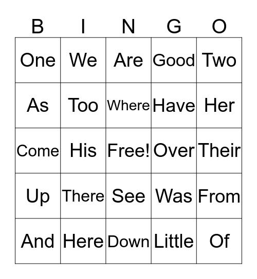 Sight words Bingo Card