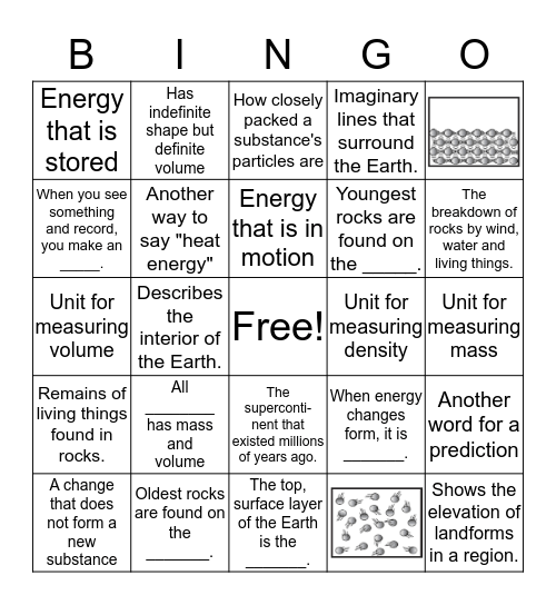 7th Grade Science Midterm Review Bingo Card