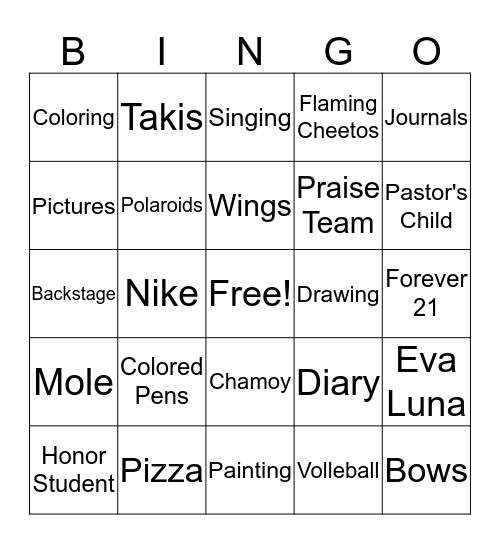 GETZI Bingo Card