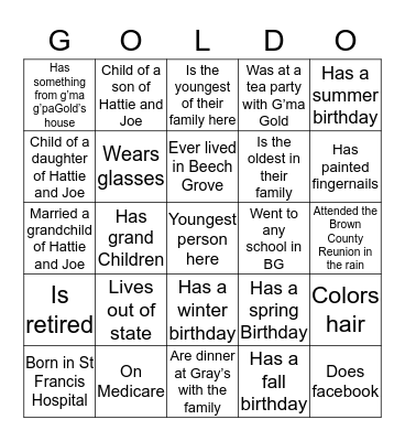 Gold-O Bingo Card