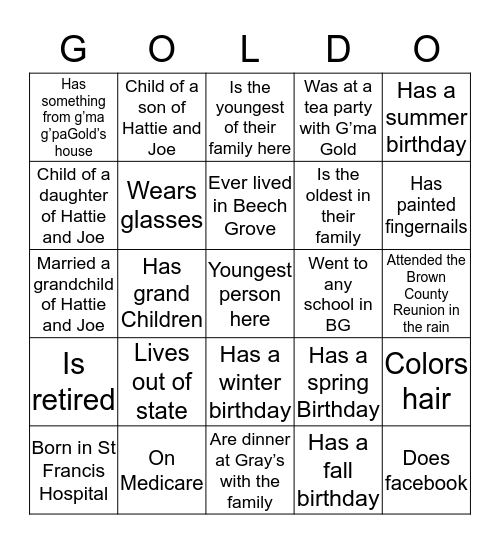 Gold-O Bingo Card