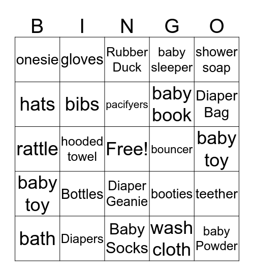 Baby Shower Bingo Card