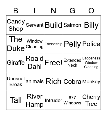 The Giraffe and the Pelly and Me Bingo Card
