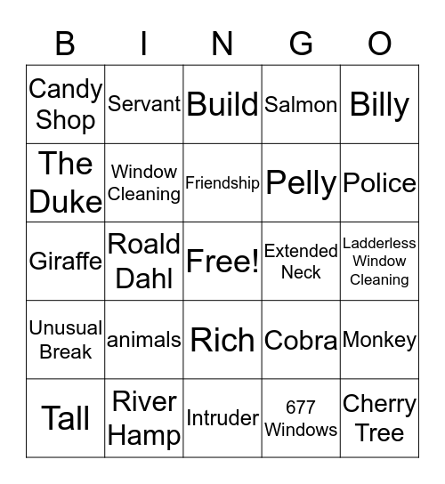 The Giraffe and the Pelly and Me Bingo Card