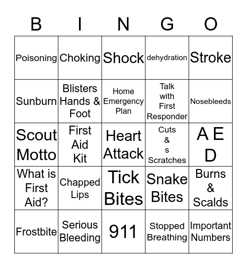 First Responder Bingo Card