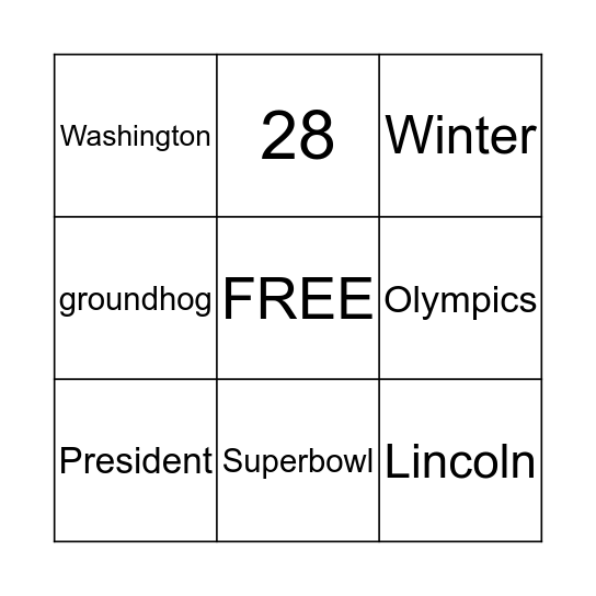 February Bingo Card