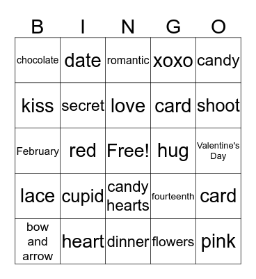 Happy Valentine's Day Bingo Card