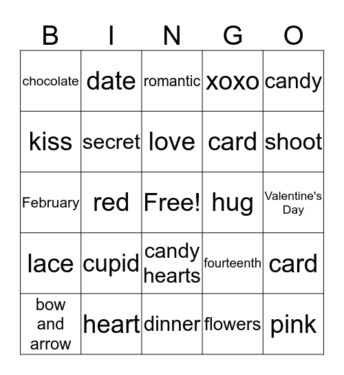 Happy Valentine's Day Bingo Card