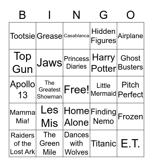Movie Bingo Card