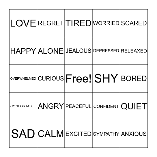 FEELINGS BINGO Card