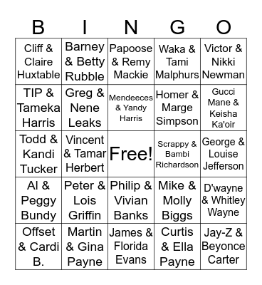 Famous TV Couples Bingo Card