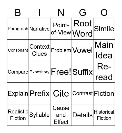 Reading Bingo Card