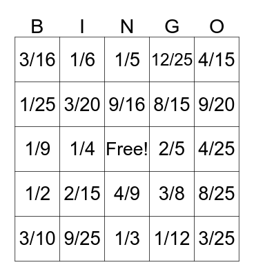 Valentine's Day Multiplying Fractions Bingo Card