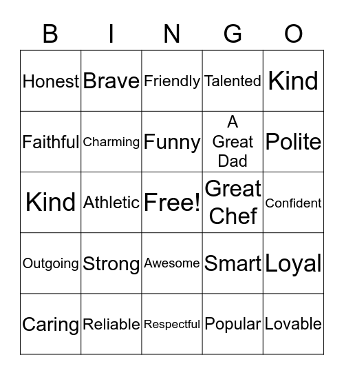 We won the lottery when we won you for our Dad Bingo Card