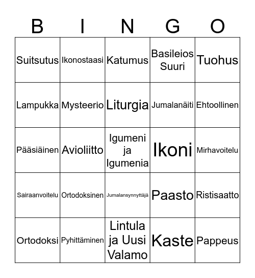 Ortodoksinen kirkko Bingo Card