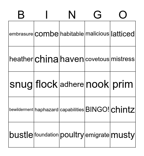 Vocabulary Quiz 5 Bingo Card