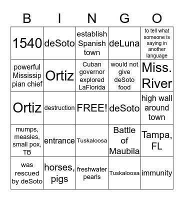 deSoto in Alabama Bingo Card