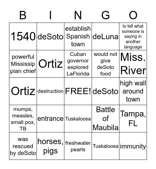 deSoto in Alabama Bingo Card