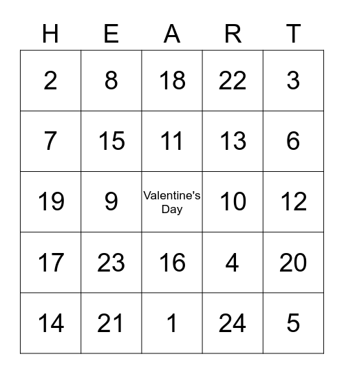 Heart Bingo Card
