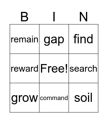 vocabulary Bingo Card