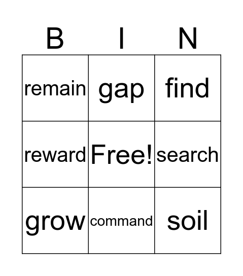 vocabulary Bingo Card