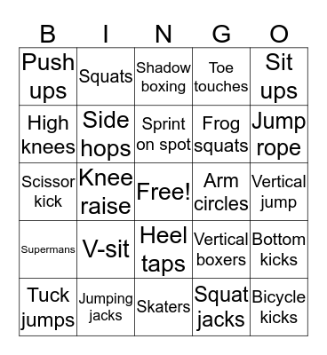 Fitness Bingo Card