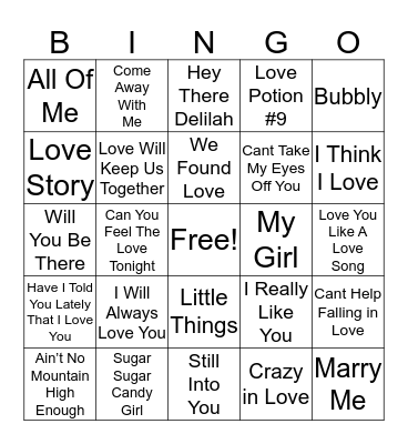Valentine's Bingo Card